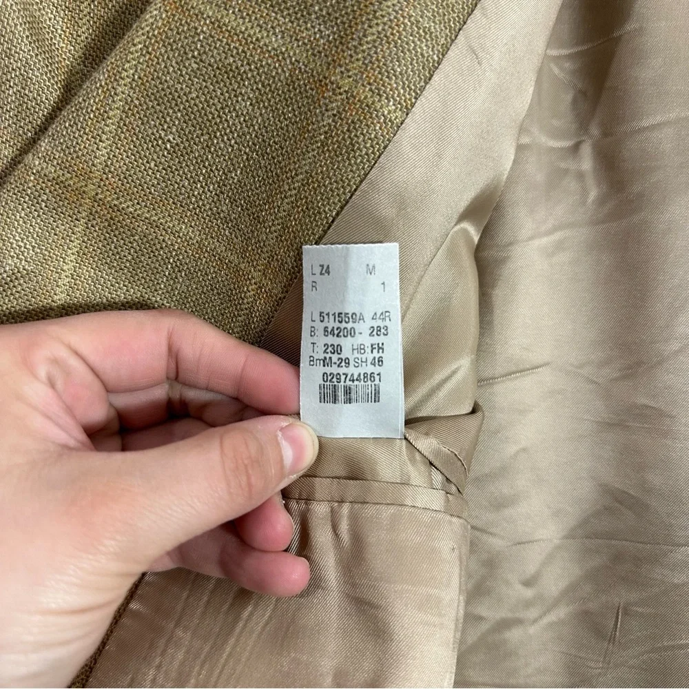 Lauren Ralph Lauren Wool Silk Linen Blend Tan Brown Plaid Blazer Jacket